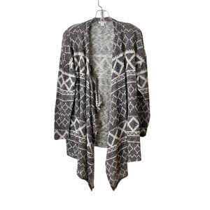 Xhilaration Drape Front Waterfall Cardigan Sweater Duster Gray White Aztec XL